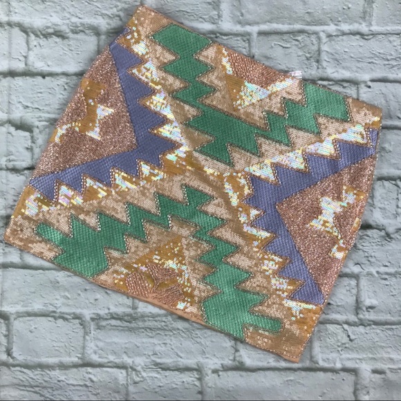 NWOT English Rose mini skirt pastel sequin lined side zip - Picture 5 of 8